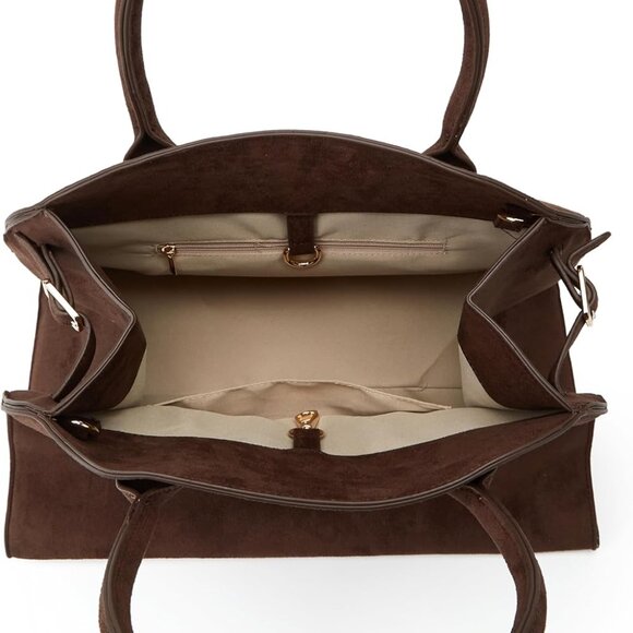 Suede Tote Bag Women Leather Large Retro Crossbody Trendy Work Purse - Picture 3 of 7